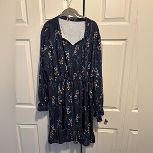 Bloomchic Navy Long Sleeve Tie-Neck Floral Patterned Dress - NWT